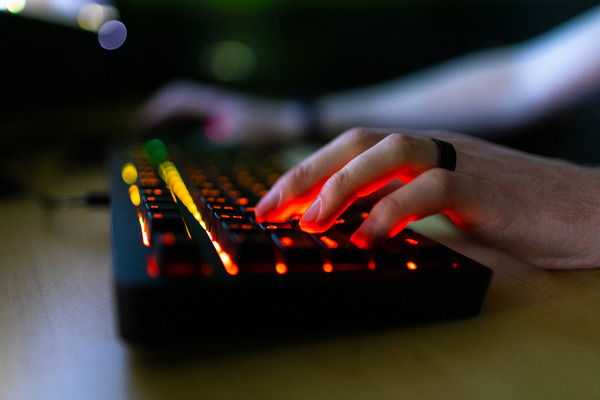 Student using a gaming keyboard.